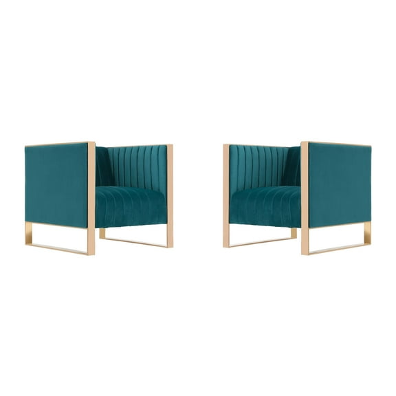 Manhattan Comfort Trillium Velvet Accent Chair in Teal Blue/Gold (Set of 2)