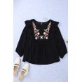 thumbnail image 1 of ABPHQTO Top tipo babydoll con volantes y bordado floral bohemio negro para mujer, 1 of 5