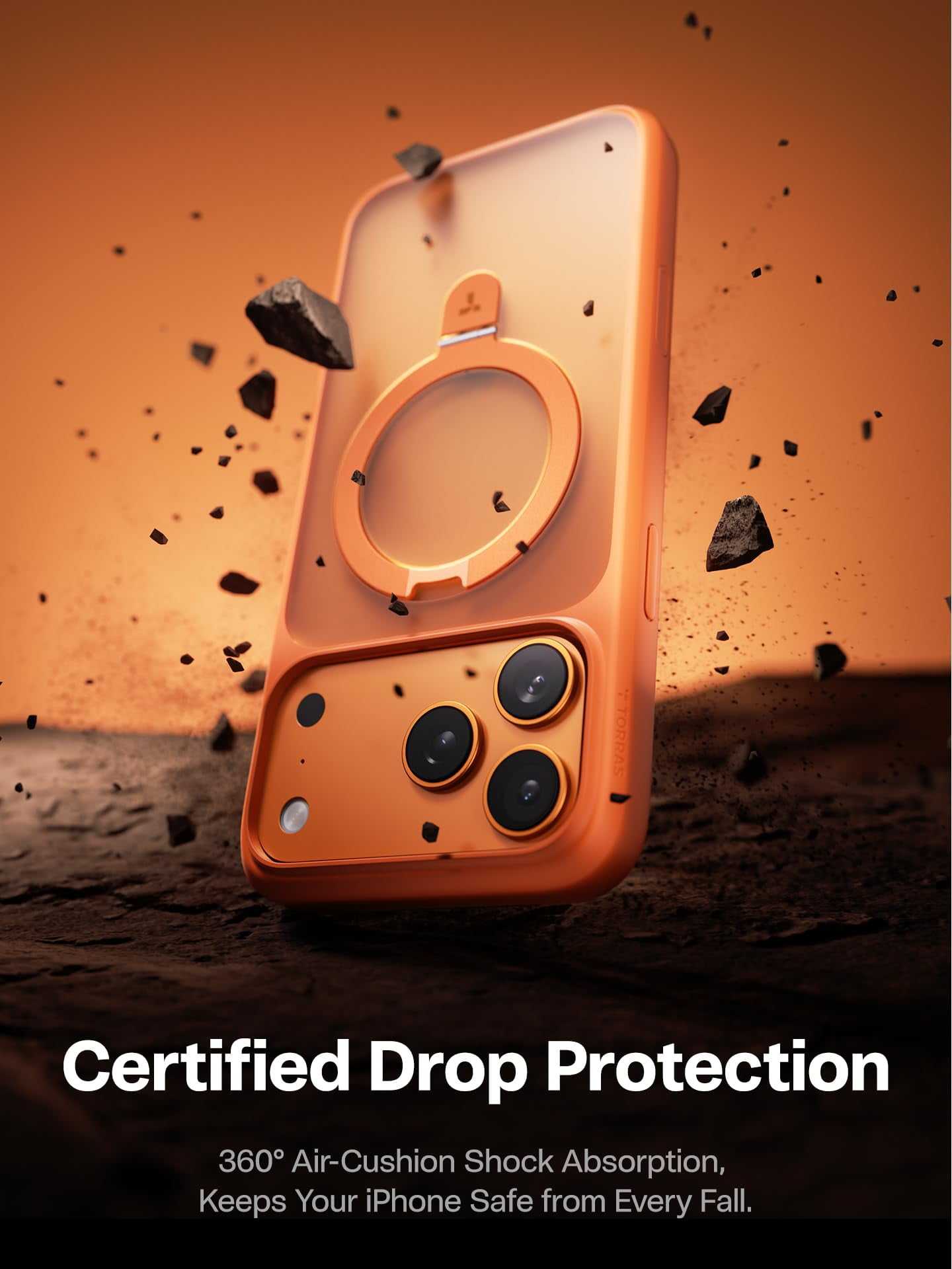 TORRAS Ostand for iPhone 17 Pro Max Case with Sturdy Stand, Camera Control Cover Compatible with MagSafe, Military Grade Protection, Translucent Slim Phone Case for iPhone 17 Pro Max 6.9", Orange