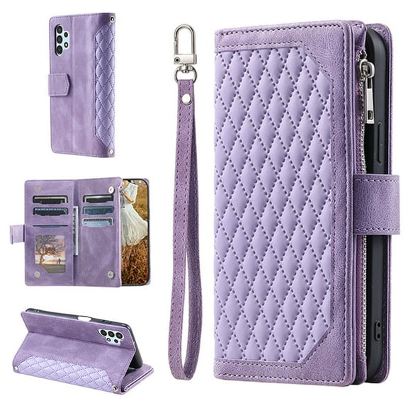 Allytech for Samsung A32 Case 4G, Premium Folio PU Leather Zipper Wallet Card Slots Crossbody with Shoulder/Wrist Strap Magnetic Flip Holder Phone Cover For Samsung Galaxy A32 4G,
Purple