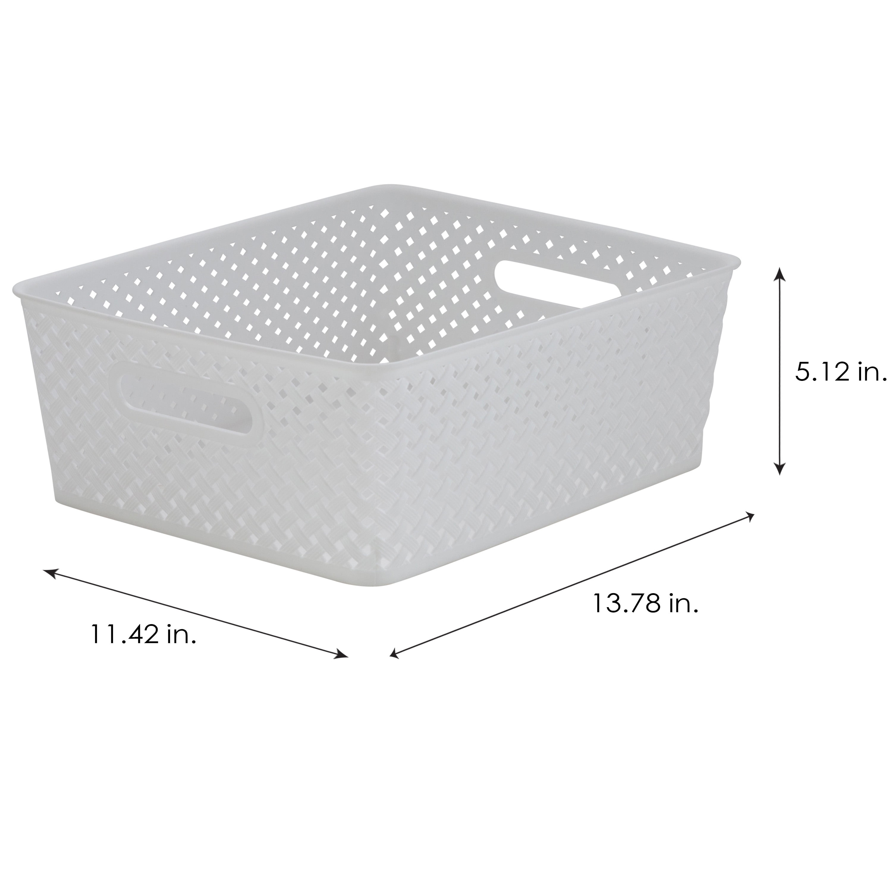 Simplify 2 Pack Medium Resin Wicker Storage Bin, White