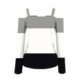 thumbnail image 5 of V Neck Long Sleeve Shirts for Women Cold Shoulder Tee Solid Graphic Color Block Casual Plus Size Tunic Tops Fashion Pullover(Gray,XXXL), 5 of 5