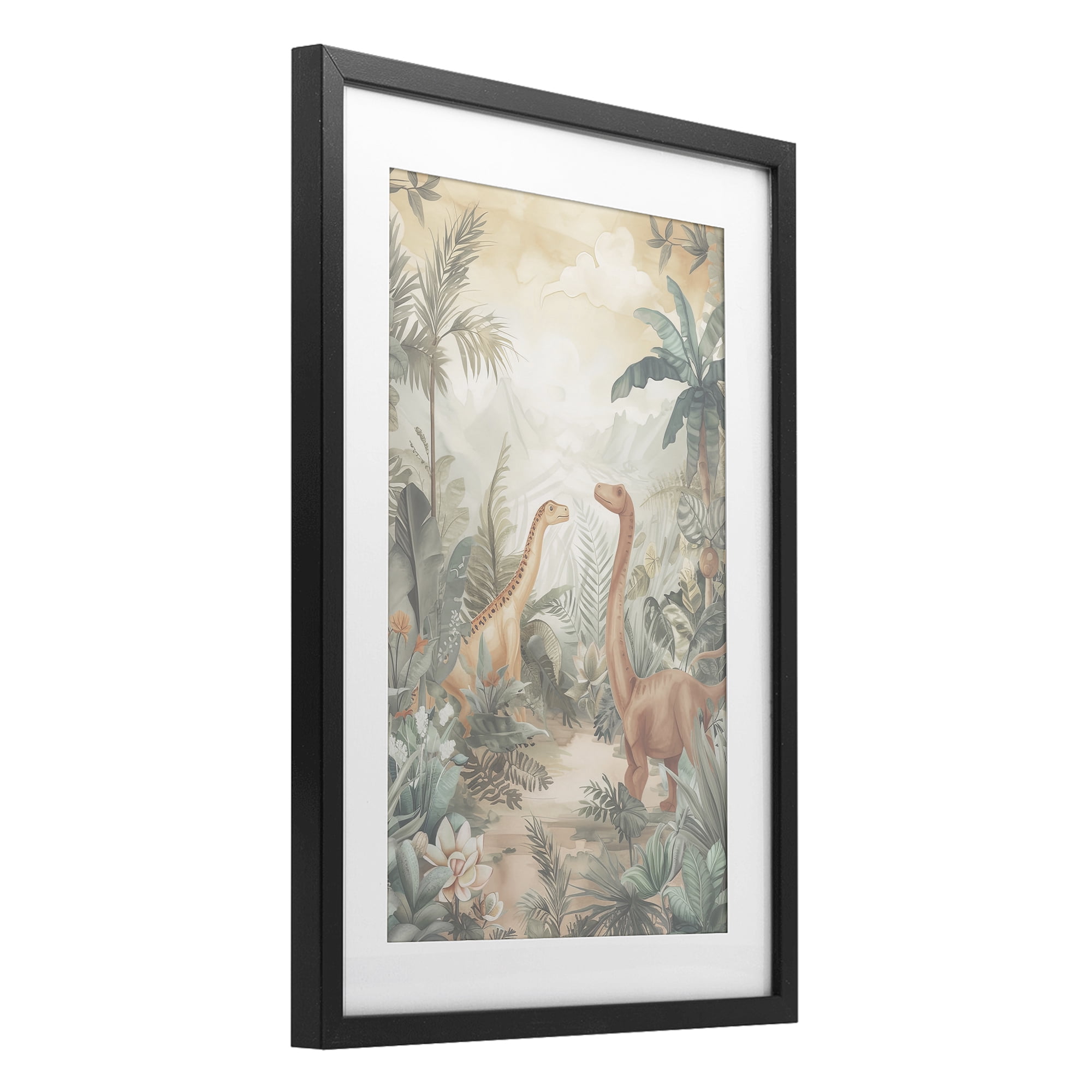 Stupell Industries Muted Dinosaurs in Jungle Black Framed Print Under Glass, design by Ray Powers