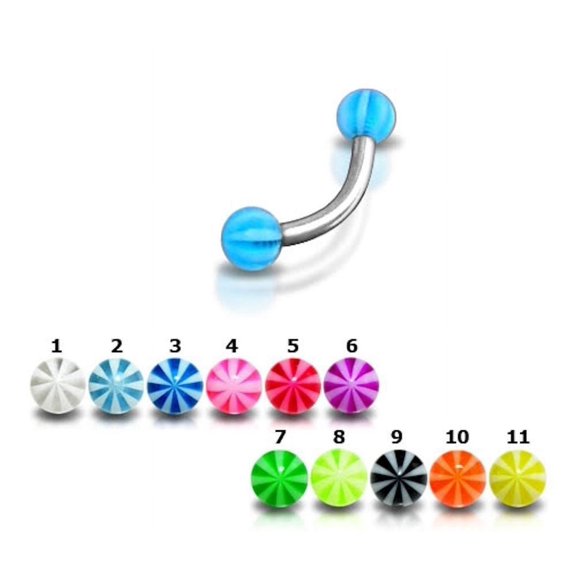 Striped Ball Eyebrow Ring/Cartlige Tragus/Nipple/Snake Eyes UV Acrylic 16G (1.2mm) (Red & Black)