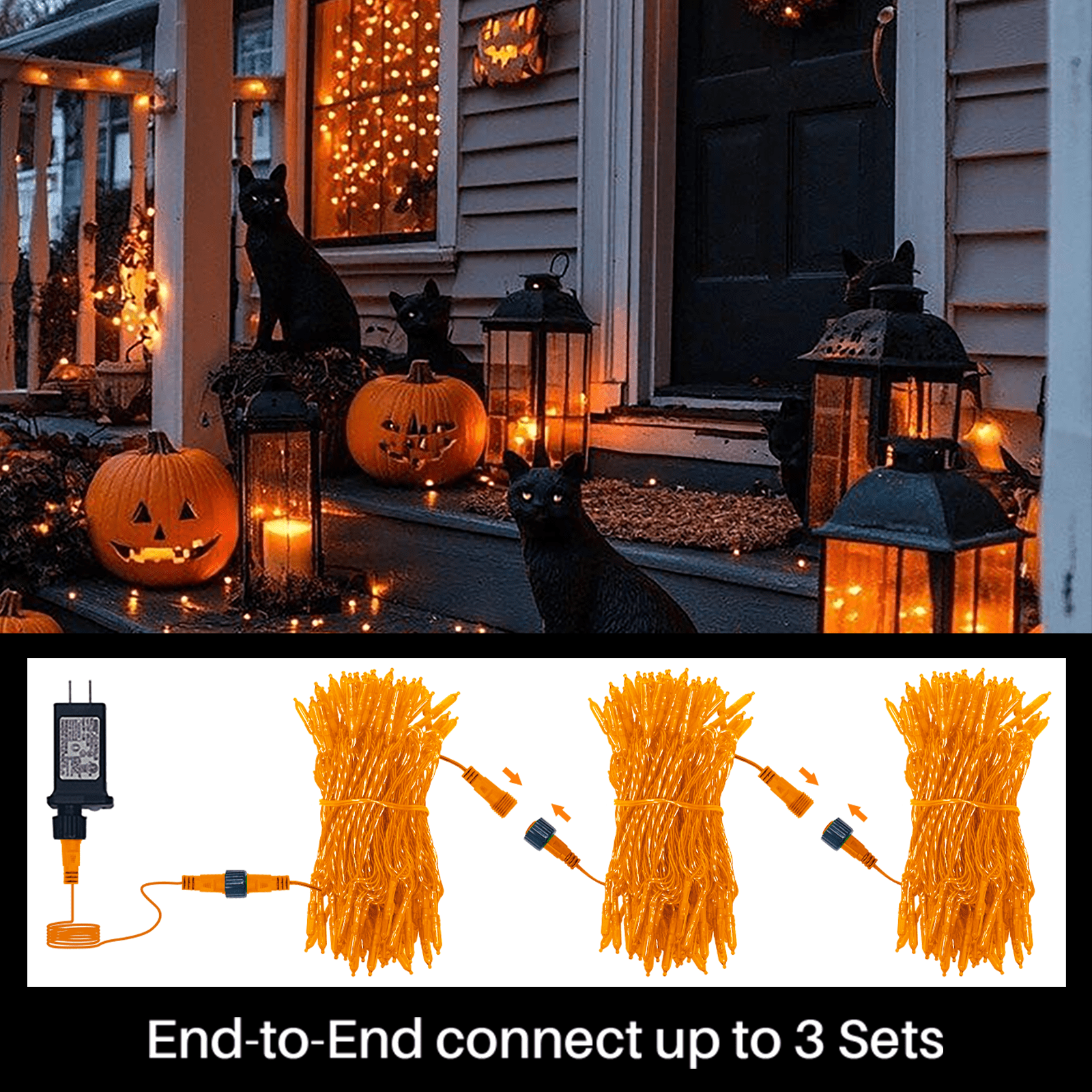 LAMPHOME Halloween Orange Mini LED String Lights, 32.5FT 100LED Plug-in Fairy Lights 16 Lighting Modes, Outdoor Holiday Decor for Tree, Garland, Wreath