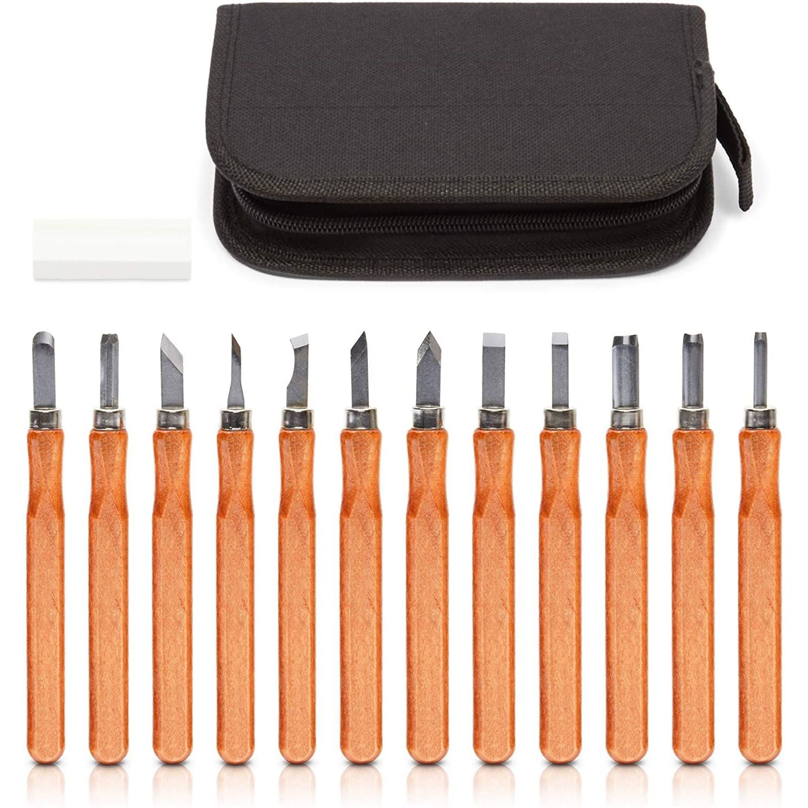 12Pcs Wood Carving Set Professional Wood Carving Tool with Whetstone and Storage Bag for Wood Fruit DIY Carving Sculpture and Wax Carving Great for Beginners