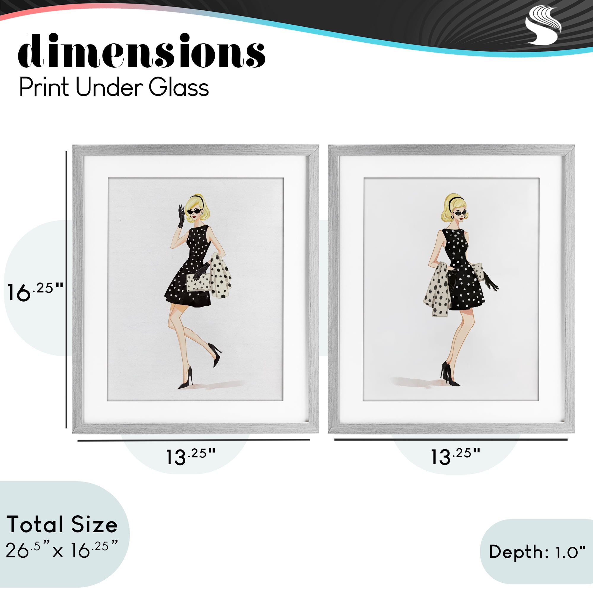 Stupell Industries Retro Glam Female 2 Piece Gray Framed Print Under Glass Set, design by Ziwei Li