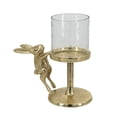 thumbnail image 3 of 7x4x7.5" Gold Rabbit Pillar Candle Holder Clear Glass Hurricane Shade Decorative Holder (Aluminium & Glass), 3 of 9