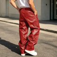 thumbnail image 4 of CONZONE Mens Pu Leather Pants Wide Leg Baggy Motorcycle Pants High Waist Fashion Streetwear Fall Winter Trousers with Pocket, 4 of 8