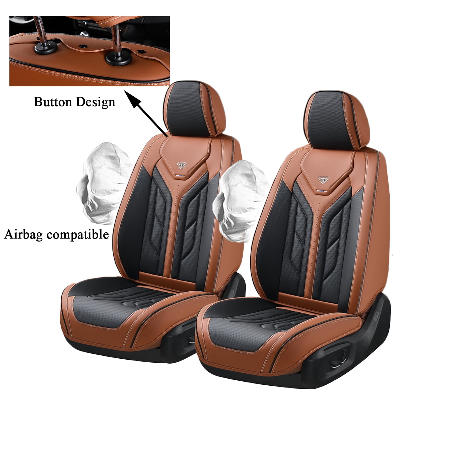 Coverado Front Car Seat Covers, Airbag Compatible Faux Leather Seat Protectors, Waterproof Cushions Universal Fit for Most Sedans SUV Pick-up, Black&Brown