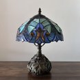 thumbnail image 4 of Tiffany Table Lamp Green Blue Stained Glass Liaison Lamp LED Bulb Included Dragonfly Base for Living Room Bedroom Bedside 10"W*10"D*14"H, 4 of 6