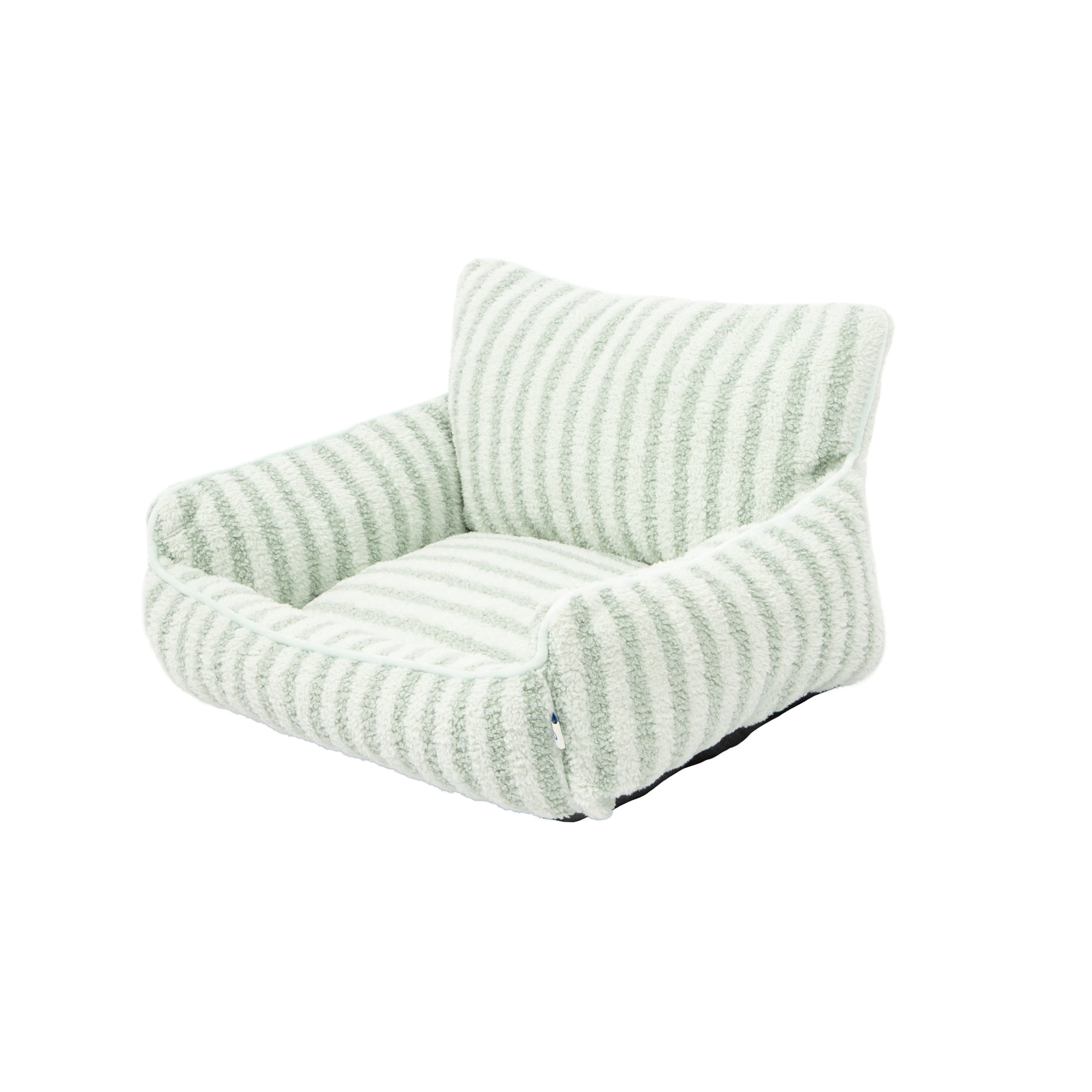Oodles Striped Sherpa Sofa Lounger Pet Bed, Green, One Size, 27" x 21" x 15"