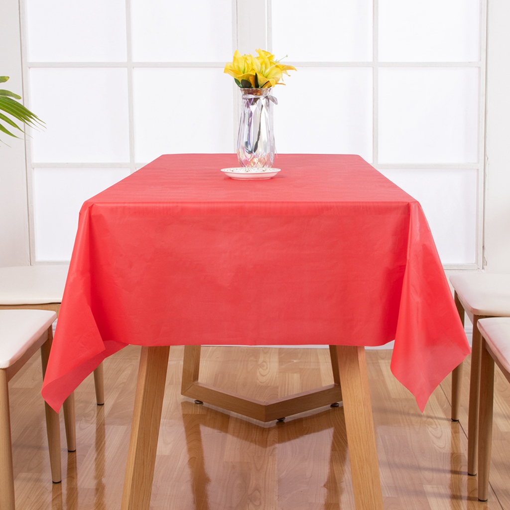 Ray Star 100% Waterproof Red 54x104in 1PCS Christmas Tablecloth Disposable, Vinyl Table Cloth Cover Oil Proof Spill Proof Wipeable Table Cloths with Flannel Backing