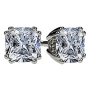 0.60cttw Swarovski Zirconia Cushion Cut CZ Stud Solitaire Earrings Sterling Silver & 14kt Solid Gold Post Platinum Plated Hypoallergenic