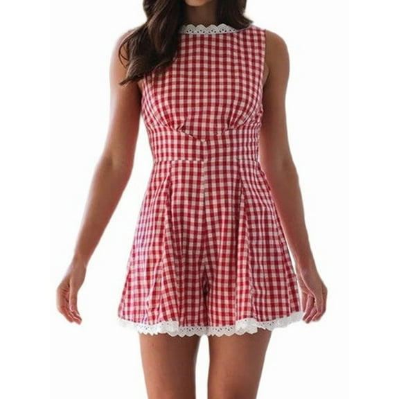 Women Summer Casual Loose Rompers Sleeveless Boho Floral Spaghetti Straps Shorts Overalls Jumpsuit with Pockets Red S