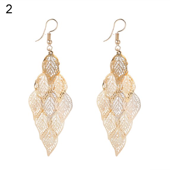 Grandest Birch Lady Colorful Multi Layers Hollow Leaf Elegant Hook Earrings Jewelry Decor Alloy Red