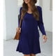 thumbnail image 2 of Vestido con cuello en V para mujer Vestido casual de color puro Bolsillos laterales elegantes Vestido de manga larga Azul purpúreo S, 2 of 7