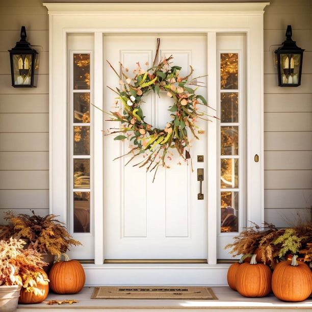 Corona Verde Artificial, Decoración Para Puerta De Entrada Estilo Cedro, 45 Cm, Plástico Impermeable, Para Uso En Interiores O Exteriores Cubiertos.,Vsgery