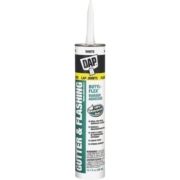 DAP 18182/18184 Butyl-Flex 18184 Gutter and Flashing Sealant, White, Paste, 10.1 fl-oz Cartridge