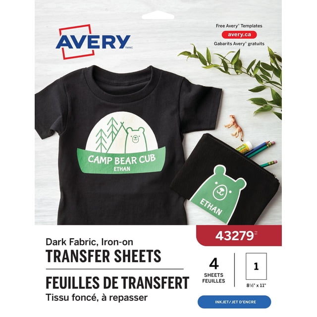 Avery Dark T-Shirt Transfers, 11" x 8 ½", for Inkjet Printers - 43279
