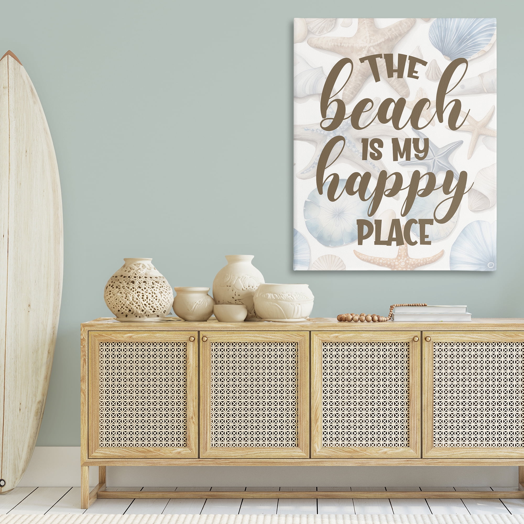 Stupell Industries Beach Happy Place Typography Painting Gallery Wrapped Canvas Art Print Wall Art, 36 x 48