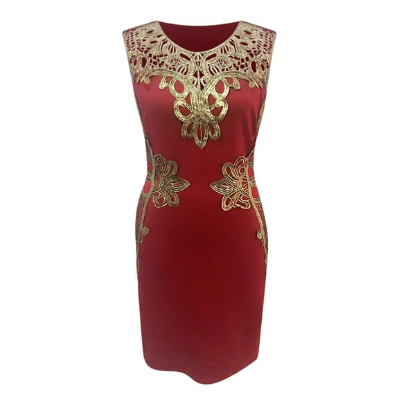 Inkach Women Lace O-Neck Dress Slim Sleeveless Evening Party Pencil Mini Dress