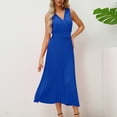 thumbnail image 4 of Women's Summer V-Neck Solid Color Dress - Irregular Pleated Long Sleeve for Style, 4 of 8