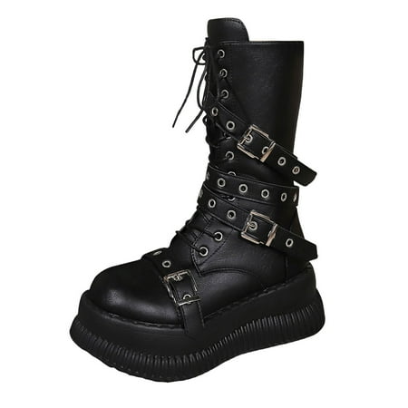 

Ladies Fashion Retro Solid Leather Belt Buckle Decoration Zipper Thick Sole Mid Length Boots Womens Water Boots Wide Calf Boots Women Size 8 Mid Mid Calf Boots for Women Low Heel Leather Mid Calf