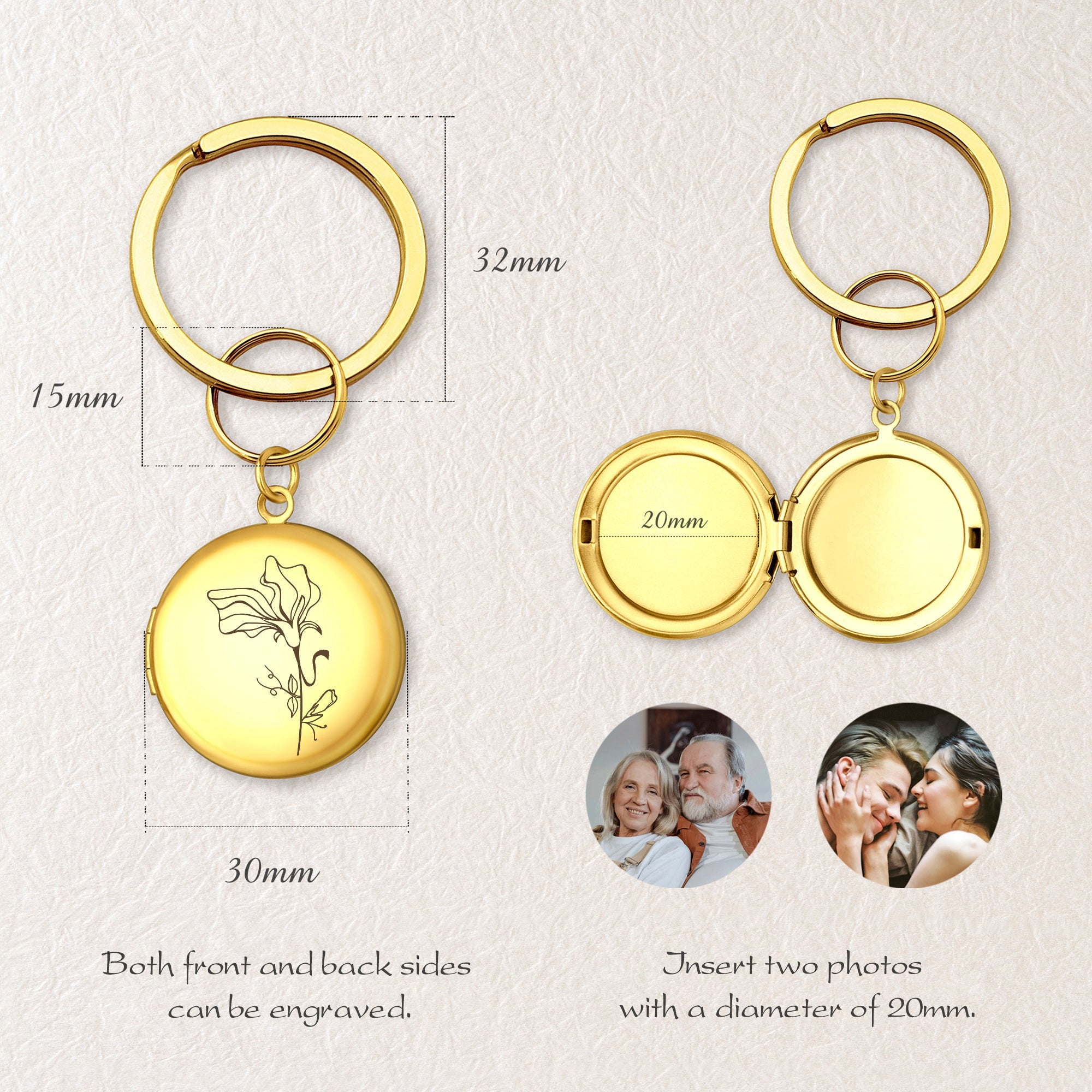 Anavia Personalized Photo Keychain Custom Engraved Birth Flower Picture Memory Locket Keychain Gift