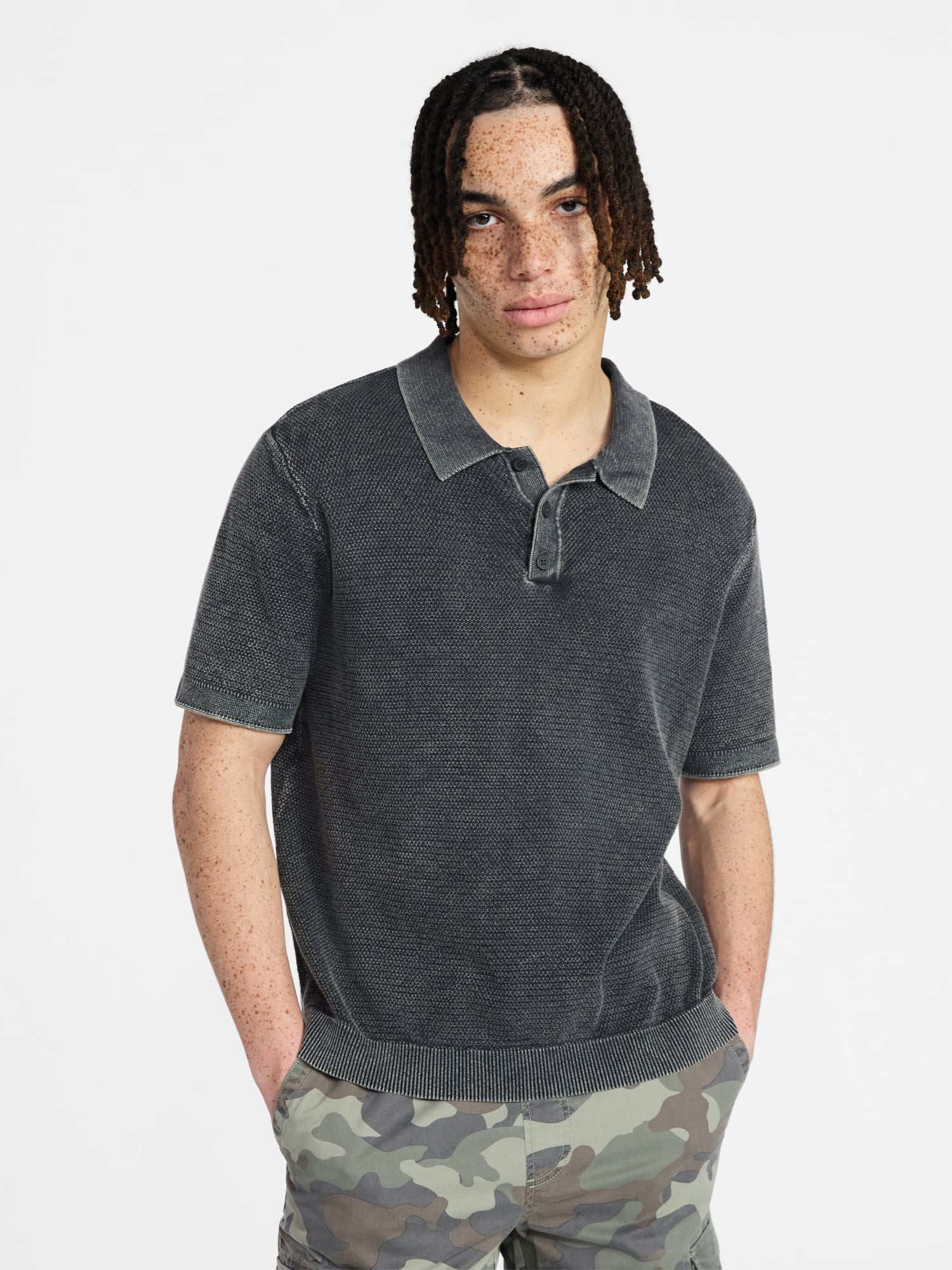 No Boundaries Mesh Polo Sweater with Short Sleeves, Men's XS-3XL