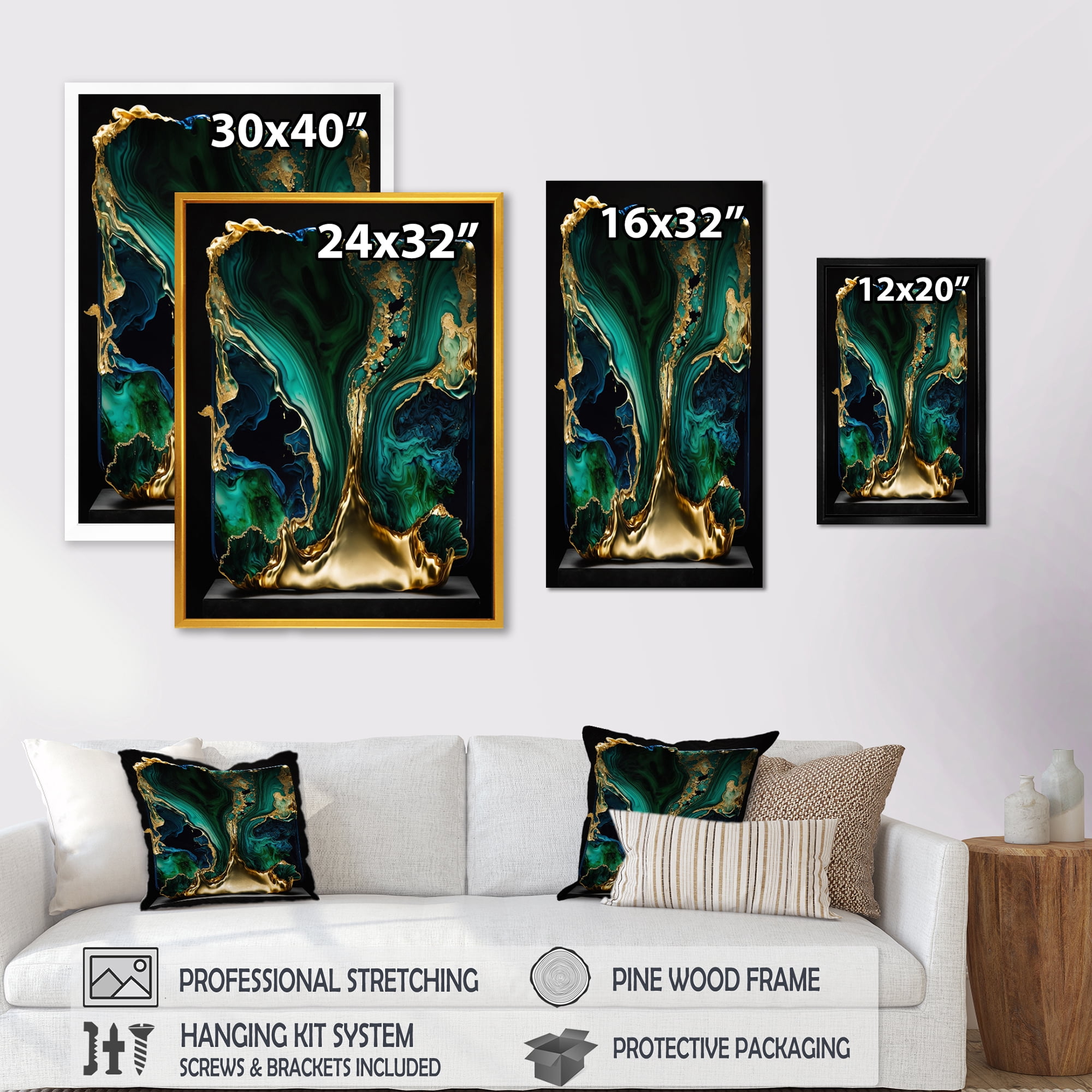 Designart Abstract Geode Marble Green And Blue I Canvas Wall Art