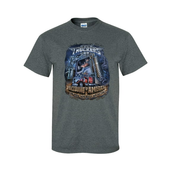 Truckers Backbone of America Unisex Short Sleeve T-shirt-Dark Heather Grey-Large