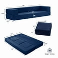 thumbnail image 2 of ZAFLY Canapé-Lit Pliable, Futon Convertible avec 3 Ottomans, Futon Dépliable, Canapé de Sol Format Grand, Bleu, 2 of 6