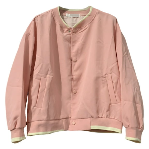 Fall Spring Women Jacket Stand Collar Solid Color Long Sleeves Single-breasted V Neck High Street Preppy Style Baseball Coat Loose Cardigan Short Coat