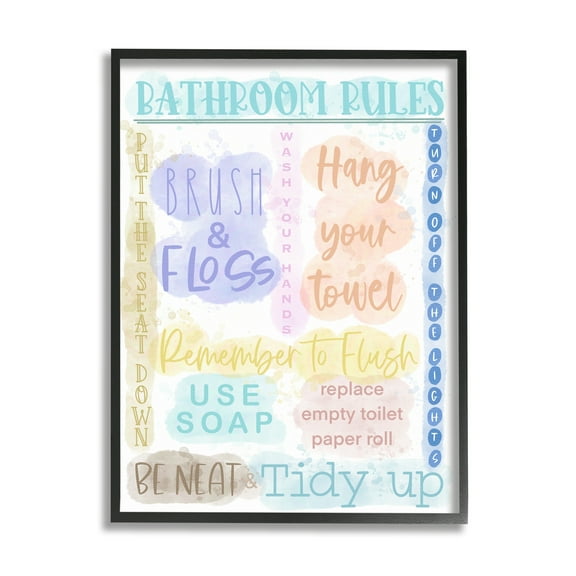 Stupell Industries Fun Bathroom Rules Typography Painting Black Framed Art Print Wall Art, 11 x 14