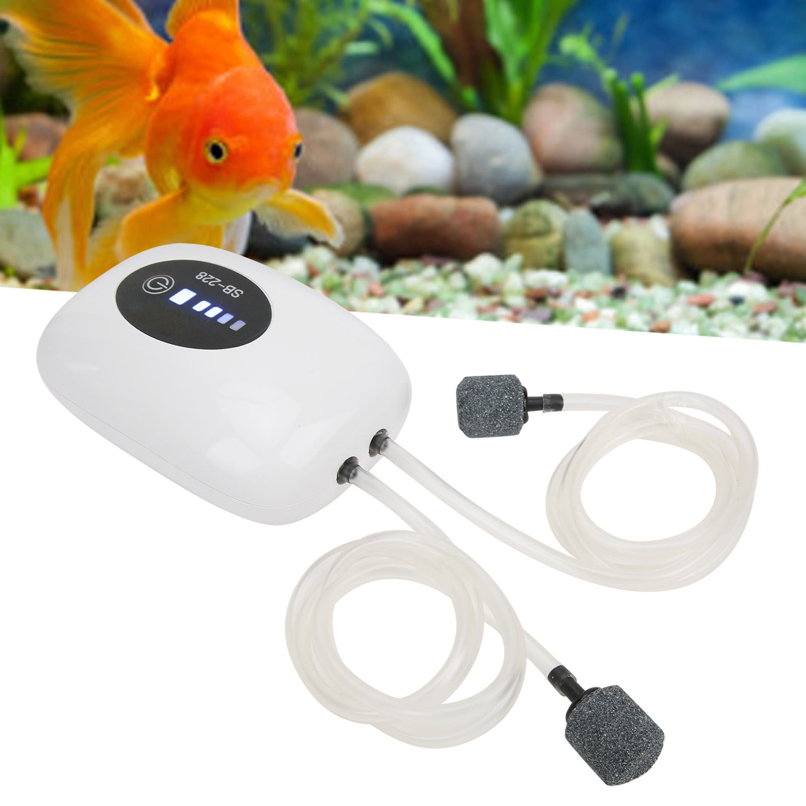 Yajisi Portable USB Rechargeable Aquarium Air Pump, Ultra Quiet Oxygen Pump for Fish Tank Outdoor Fishing, Double Hole (5.12 inches / 13 cm)