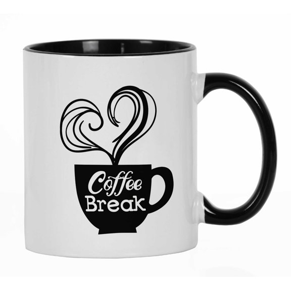 Inkdotpot Coffee Break 11 Oz Ceramic Coffee Mugs Great For Co-worker Boss Gift For Coffee Lover-Black