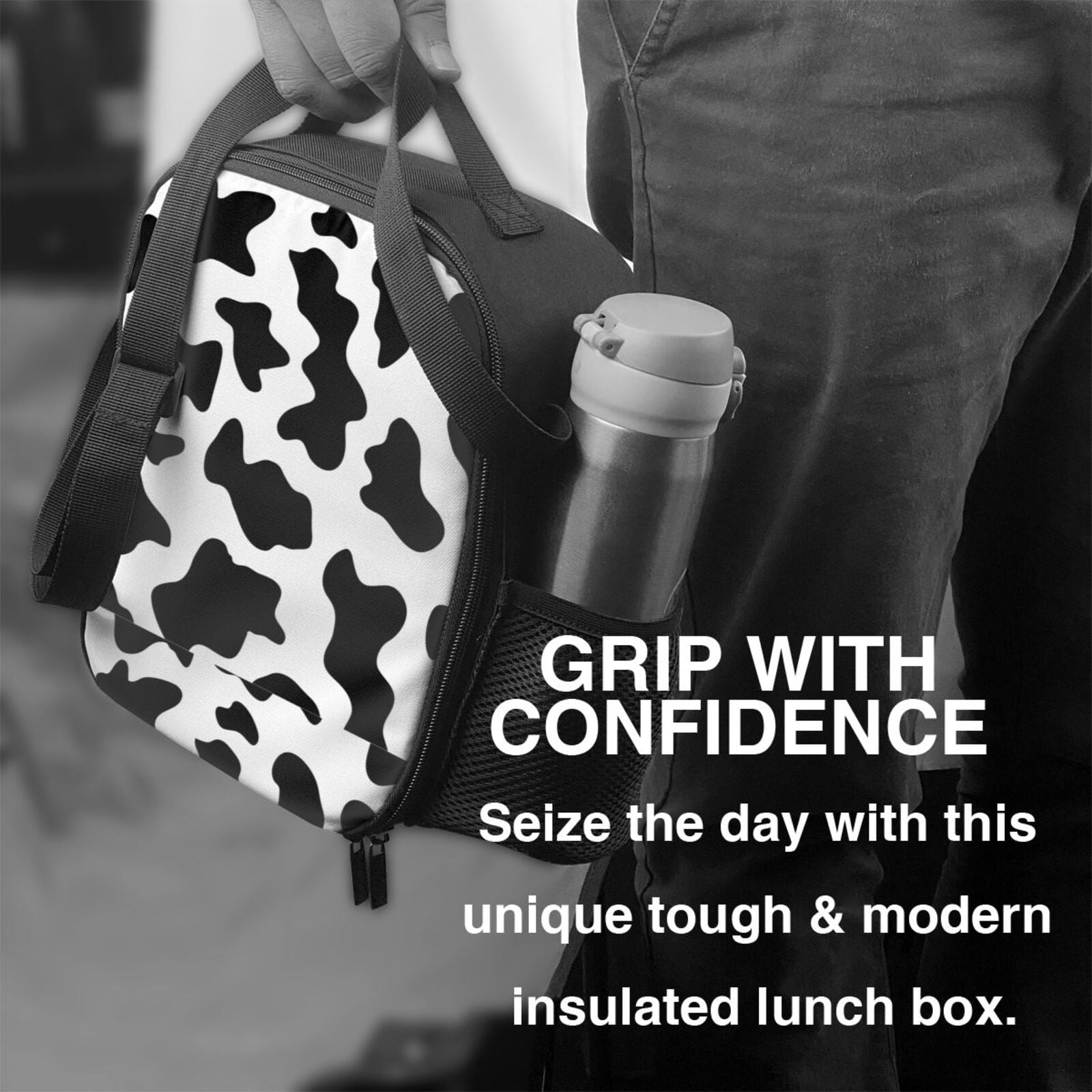 Defioc Milk Cow Print Lunch Box for Men & Women, Insulated Lunch Bag Thickened Thermal Leakproof Lunch Tote Bag for Adult Office Travel Picnic