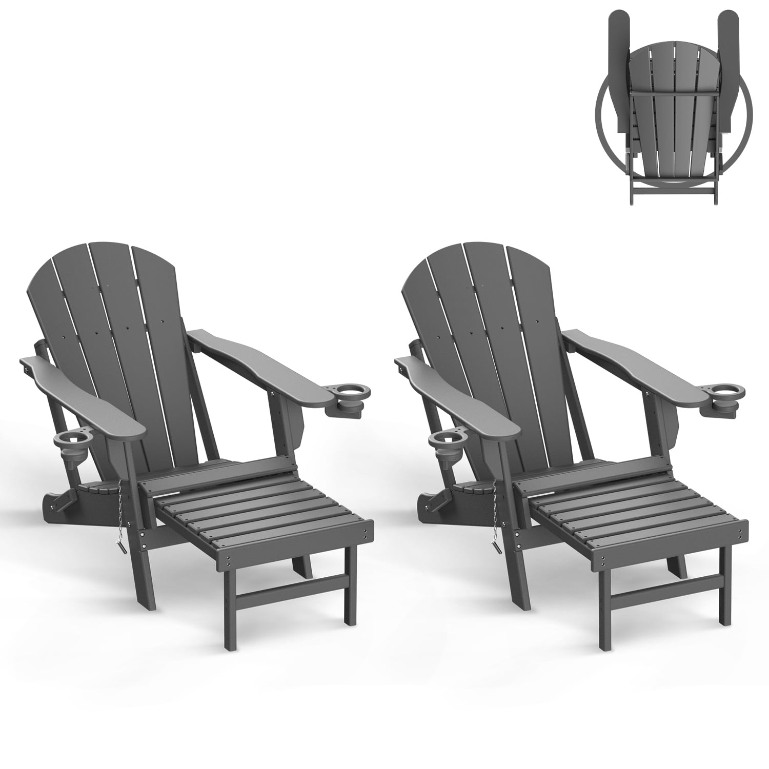 Folding Adirondack Chair Set of 2 with Ottoman, HDPE Poolside Chairs
