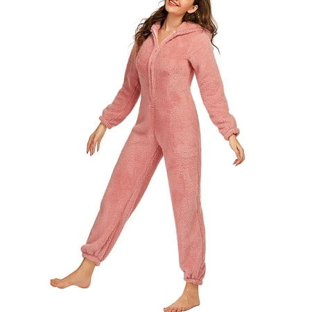 

Lazybaby Women s Onesie Pajamas One Piece Winter Warm Cozy Plush Hooded Zipper Jumpsuit Pajama Sleepwear S 5XL Plus Size