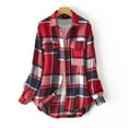 thumbnail image 3 of Pntutb Womens Single-Breasted Plaid Shirt Long-Sleeve Shirt Woolen Coat Oversized Jacket Red L, 3 of 6