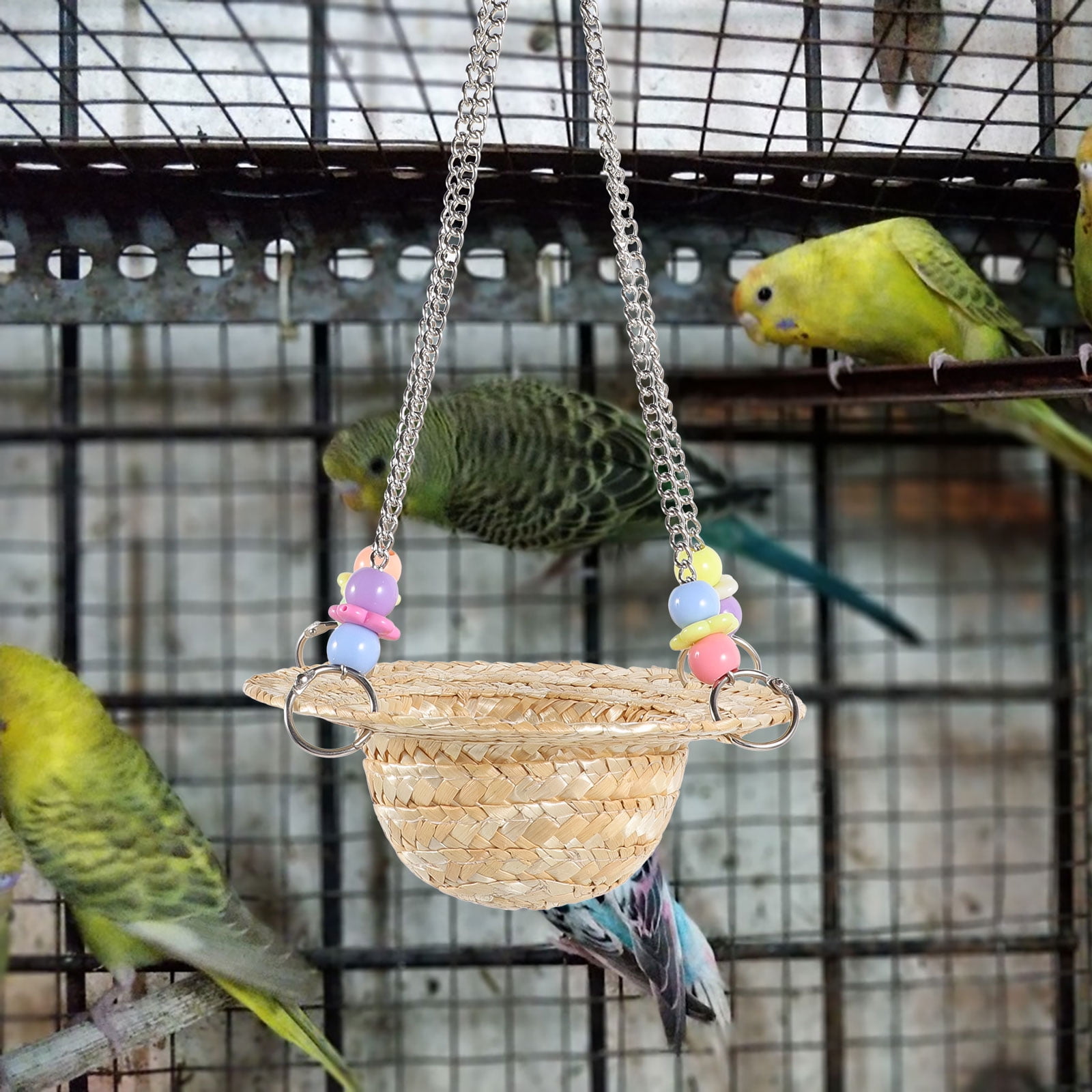 FOMIYES Woven Straw Hanging Bird Swing for Parakeet Cage with Balance Training Feature