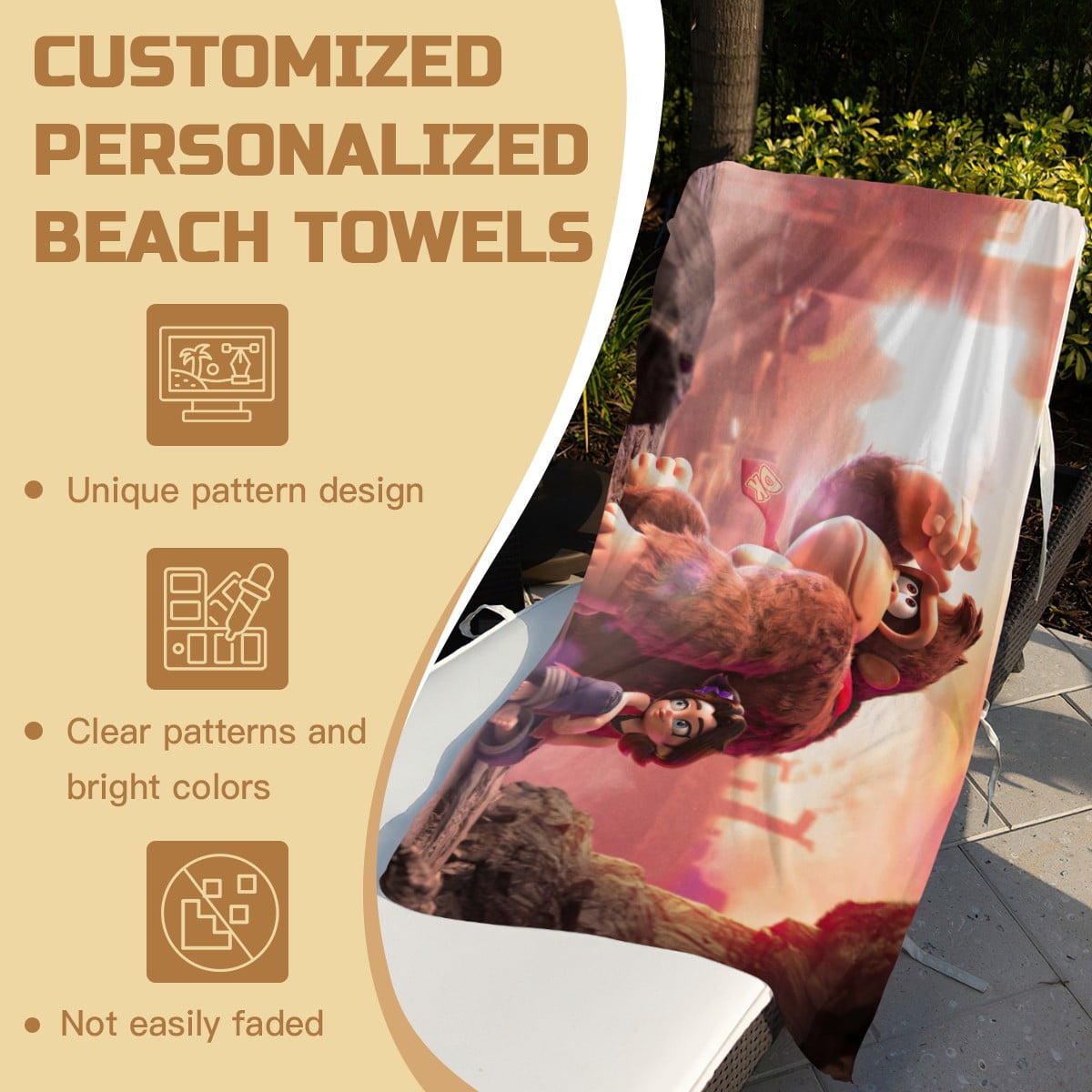 Donkey Kong Bananza Beach Towel 30"x60" Quick Drying Microfiber Gift