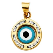 Evil Eye Charm Solid 14k Yellow Gold Nazar Pendant CZ Good Luck Greek Turkish Round Medallion 11 x 11 mm