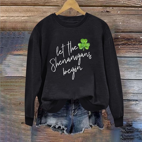 Herrnalise Women's St. Patrick's Day Clover Printed Tops Irish Shamrock Sweatshirt Long Sleeve Slouchy Pullover Tops Gear up for greatness for less