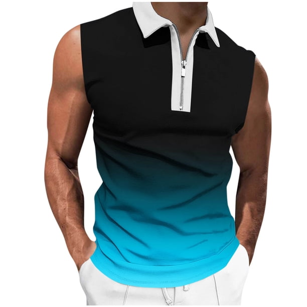 Camisas de Suéter para Hombre, Gradación de Impresión Turndown Cuello Tanque Deportivo, Moda Casual sin Mangas Top