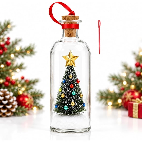 Recordable Christmas Tree in a Bottle Message in a Bottle Glass Ornament Voice Recording Christmas Holiday Keepsake with Playback Snowy Scene and Playback Gifts for Family Friends