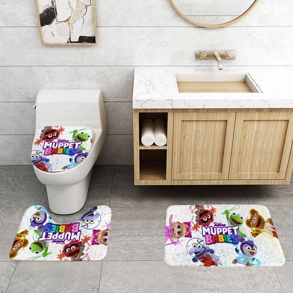 Bathroom Rugs Sets for The Muppets 3 Piece Quick Dry & Non-Slip Bath Mat Set Toilet Lid Cover Floor Mat