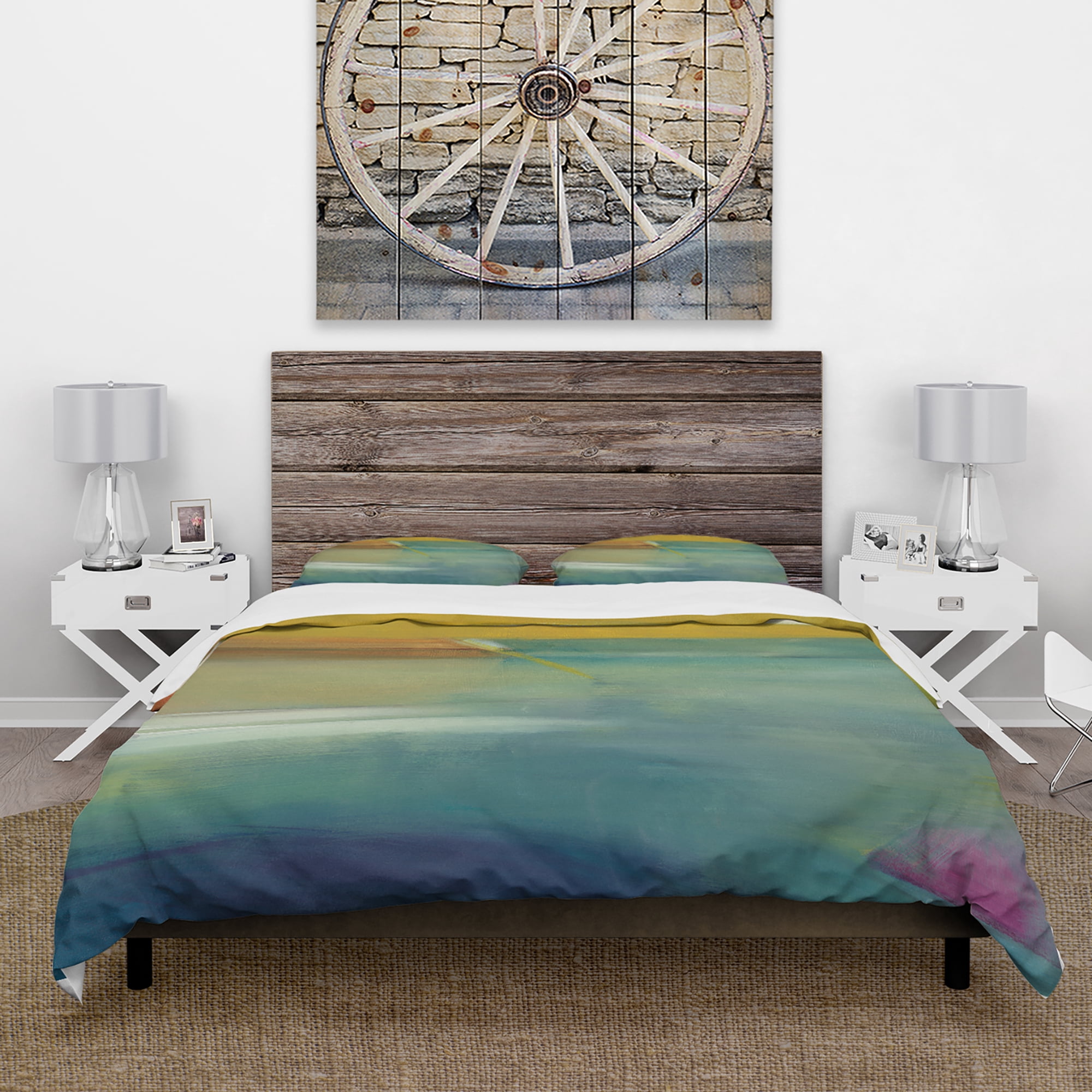 Designart 'Waterpainting Impression of Indigo And Green' Farmhouse Duvet Cover Set
