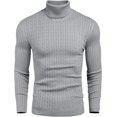 thumbnail image 1 of Pull Col Roulé Ajusté pour Hommes, Tricot Torsadé Thermique Gris Large, 1 of 1